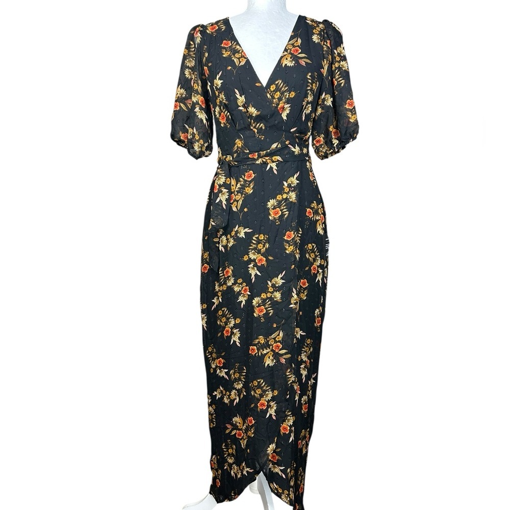 NEW Lulus Black Floral Wrap Dress S Autumnal Coquette Feminine Flirty Romantic